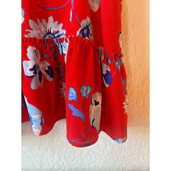 Mud Pie Thin Strap Red Blouse With Blue Floral Pattern Womens Medium - Picture 5 of 8
